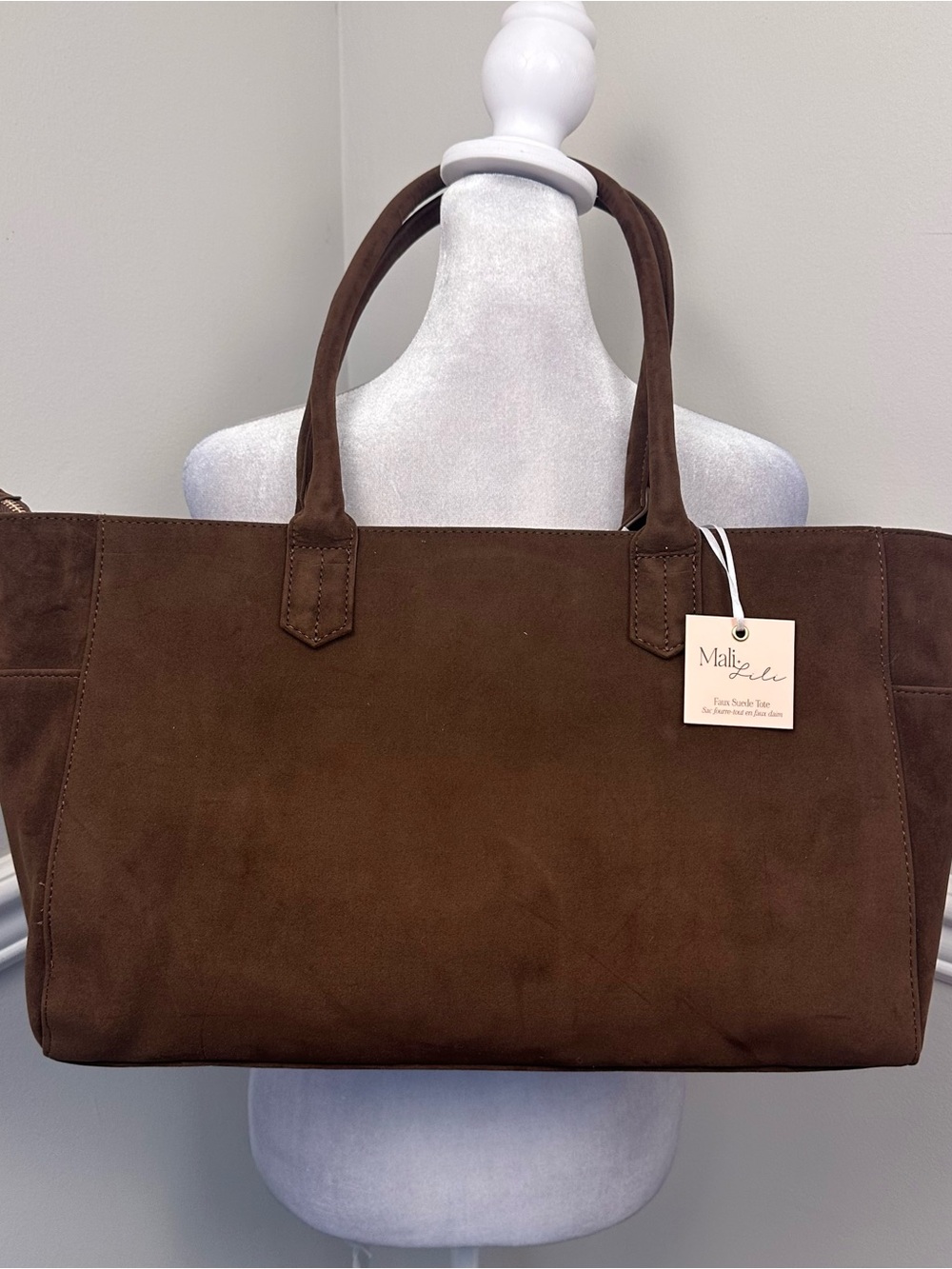Mali+Lili Chocolate Brown Faux Suede Tote Bag NEW